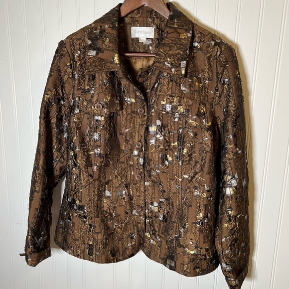 Brown Faux Silk Embellished Jacket Women’s Size L - Picture 1 of 6